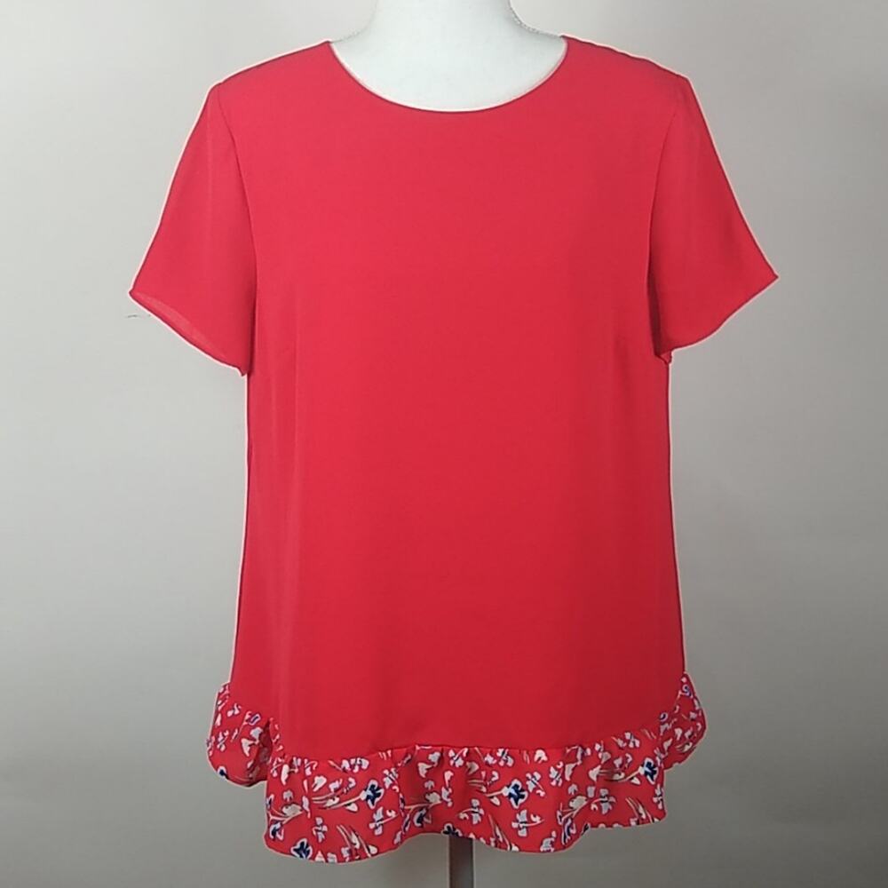 The Limited Short Sleeve Contrast Ruffle Hem Top
